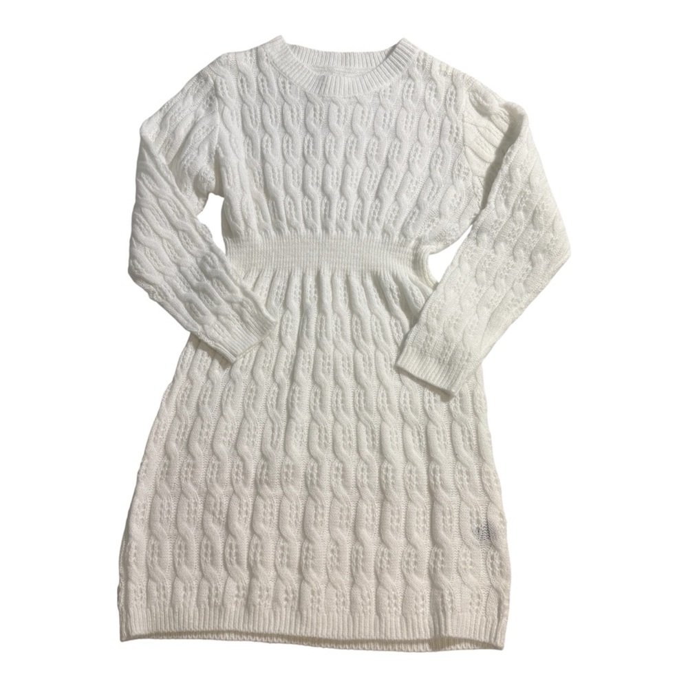 SHEIN Curve 1XL Cable Knit Sweater Dress White Bodycon Ribbed Waist